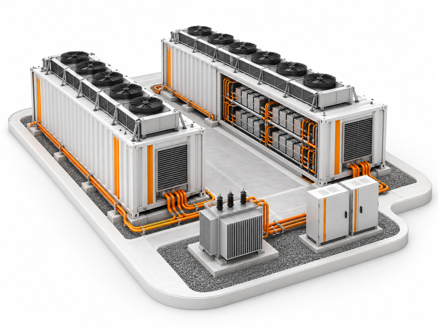 AI concept illustration of a hydro mining site with containers and power equipment
