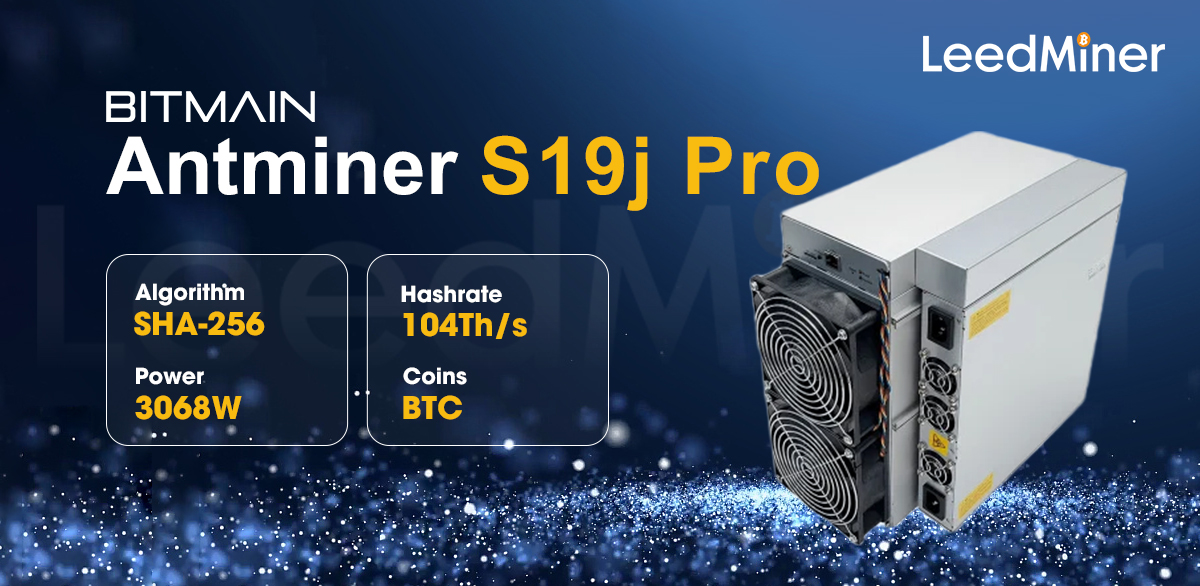 Model S19j Pro (104Th) - Used from Bitmain mining SHA-256 algorithm with a maximum hashrate of 104TH/S for a power consumption of 3068W