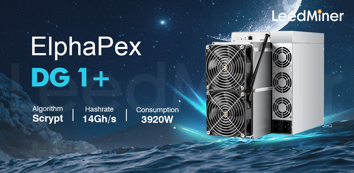 Model DG1+ (14Gh) from ElphaPex mining Scrypt algorithm with a maximum hashrate of 14GH/S for a power consumption of 3920W