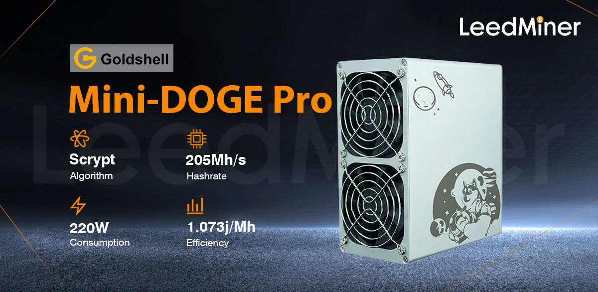 Model Mini-Doge Pro Miner From Goldshell Mining Scrypt Algorithm With A Maximum Hashrate Of 205Mh/S For A Power Consumption Of 220W