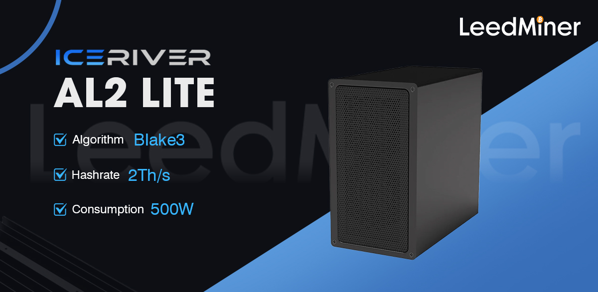 Model AL2 LITE from Iceriver mining Blake3 algorithm with a maximum hashrate of 2TH/S for a power consumption of 500W