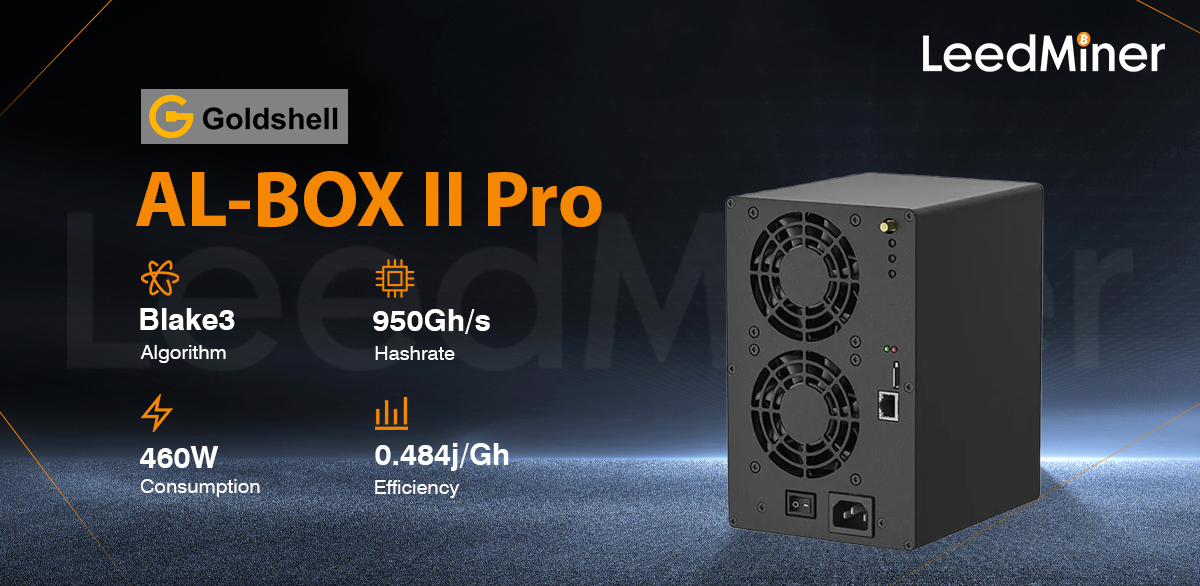 Model Al Box Ii Pro From Goldshell Mining Blake3 Algorithm With A Maximum Hashrate Of 950Gh/S For A Power Consumption Of 460W