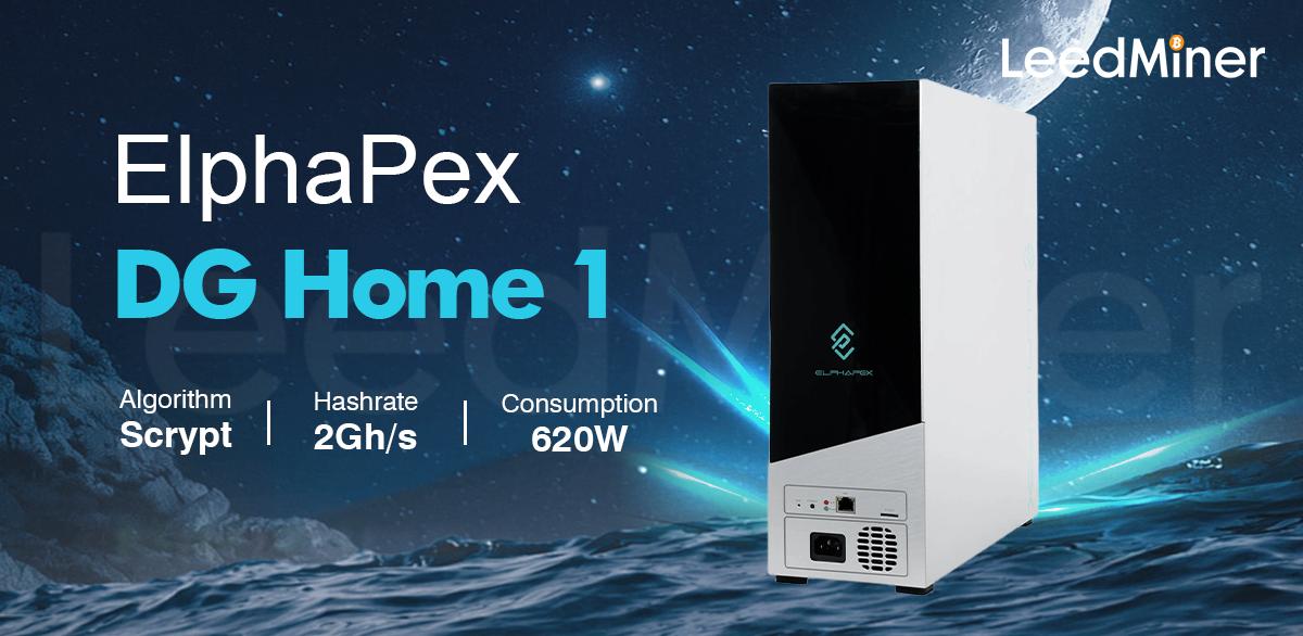 Model DG Home 1 from ElphaPex mining Scrypt algorithm with a maximum hashrate of 2.1GH/S for a power consumption of 630W